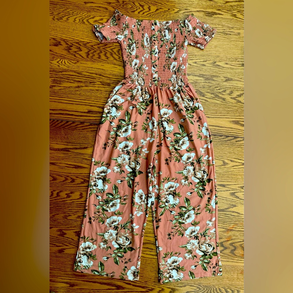 🌺J for JUSTIFY🌺FLORAL off shoulder tubetop capri length wide leg jumper szS✨EUC✨